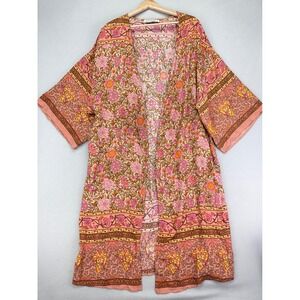 RusttyDustty Kimono Duster Cardigan‎ Womens S Pink Orange Floral Swim Cover Boho